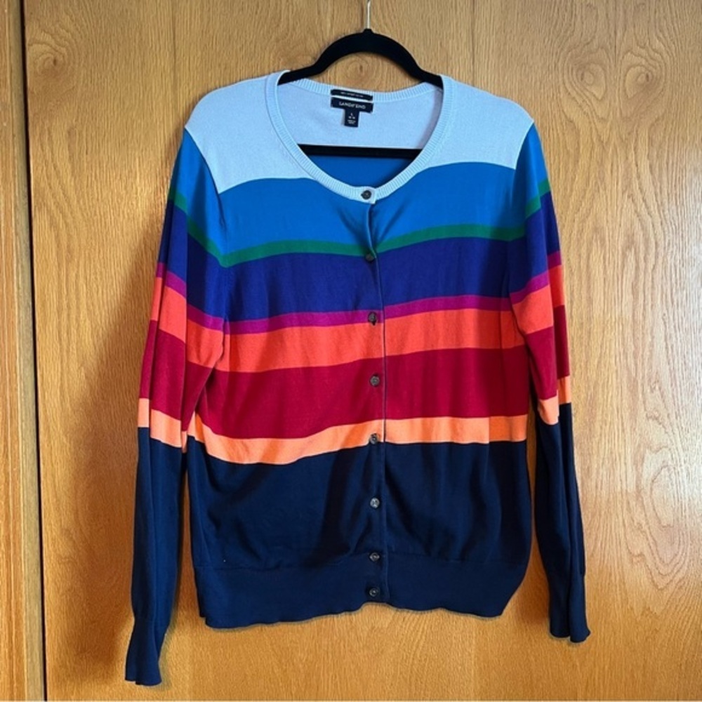 Lands End size large rainbow button up cardigan